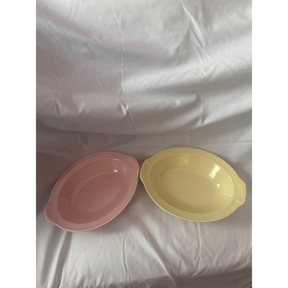 Lu-Ray Pastels T.S.&T. Oval Serving Bowls Pink Yellow Set of 2 USA
